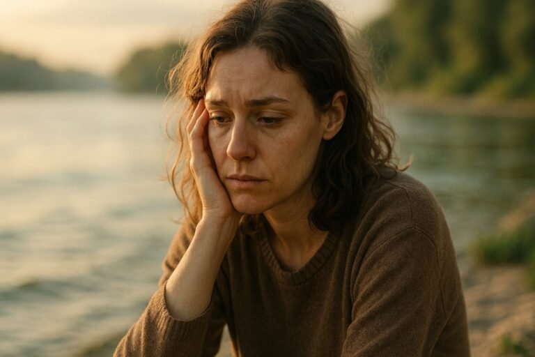 Woman reflecting in soft light, representing emotional numbness and isolation
