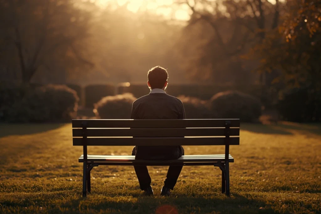 A person sitting in quiet contemplation in a sunlit garden — representing clarity about the psychology behind narcissistic abuse.