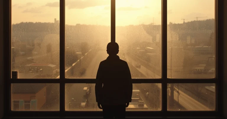 Definitive Guide to Gaslighting | Person standing at a window with soft morning light, partial profile, calm and still, looking outward