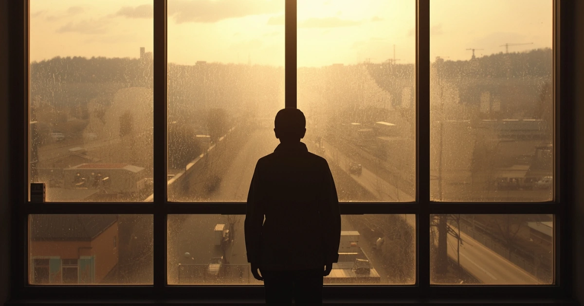 Definitive Guide to Gaslighting | Person standing at a window with soft morning light, partial profile, calm and still, looking outward