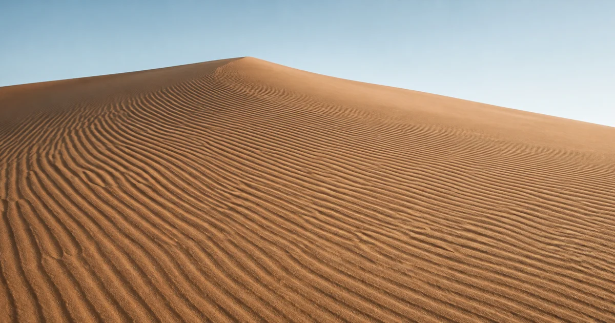 Fine wind-formed ripples running across the face of a sand dune, curving gently where the slope changes.