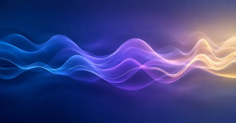 Abstract waves of blue, purple, and gold representing the cycling stages of sleep architecture through a night