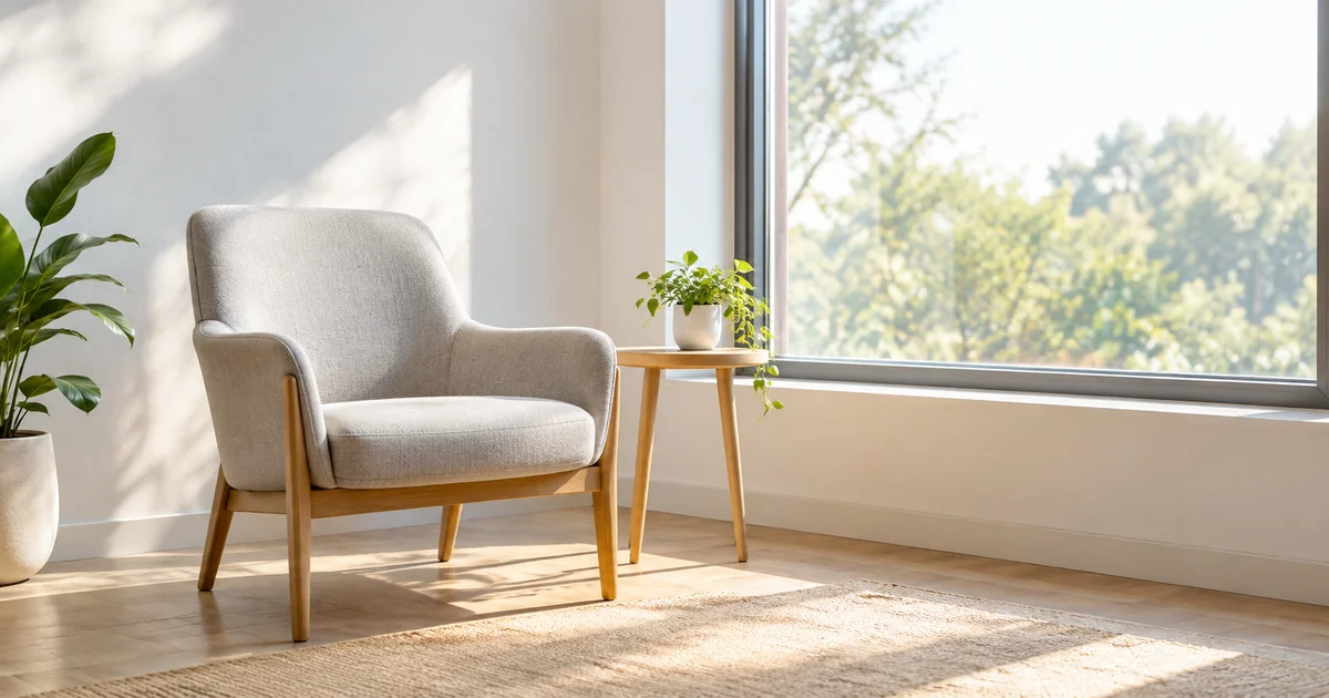 A calm, bright room with an empty chair beside a window and a small plant, suggesting a reassuring healthcare environment